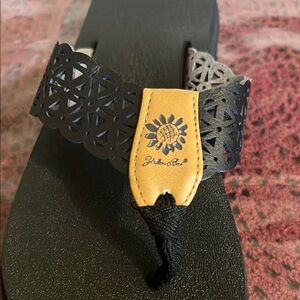 Yellow Box Black Sandals with Cutout Design